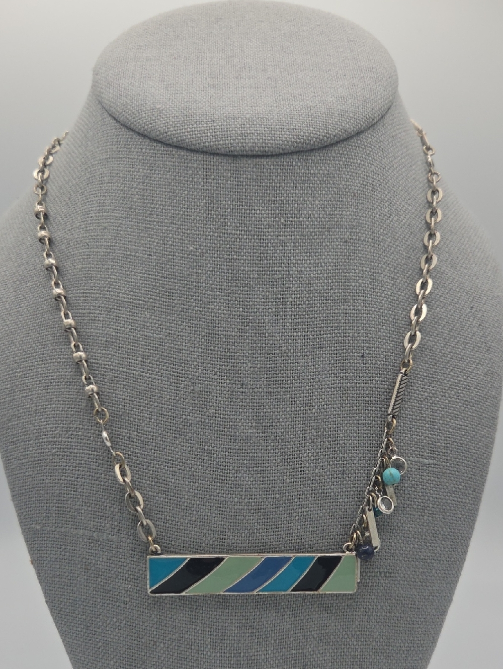 5 for $25! Chico's Multicolor Enamel Stripe Bar Necklace - Silver Tone